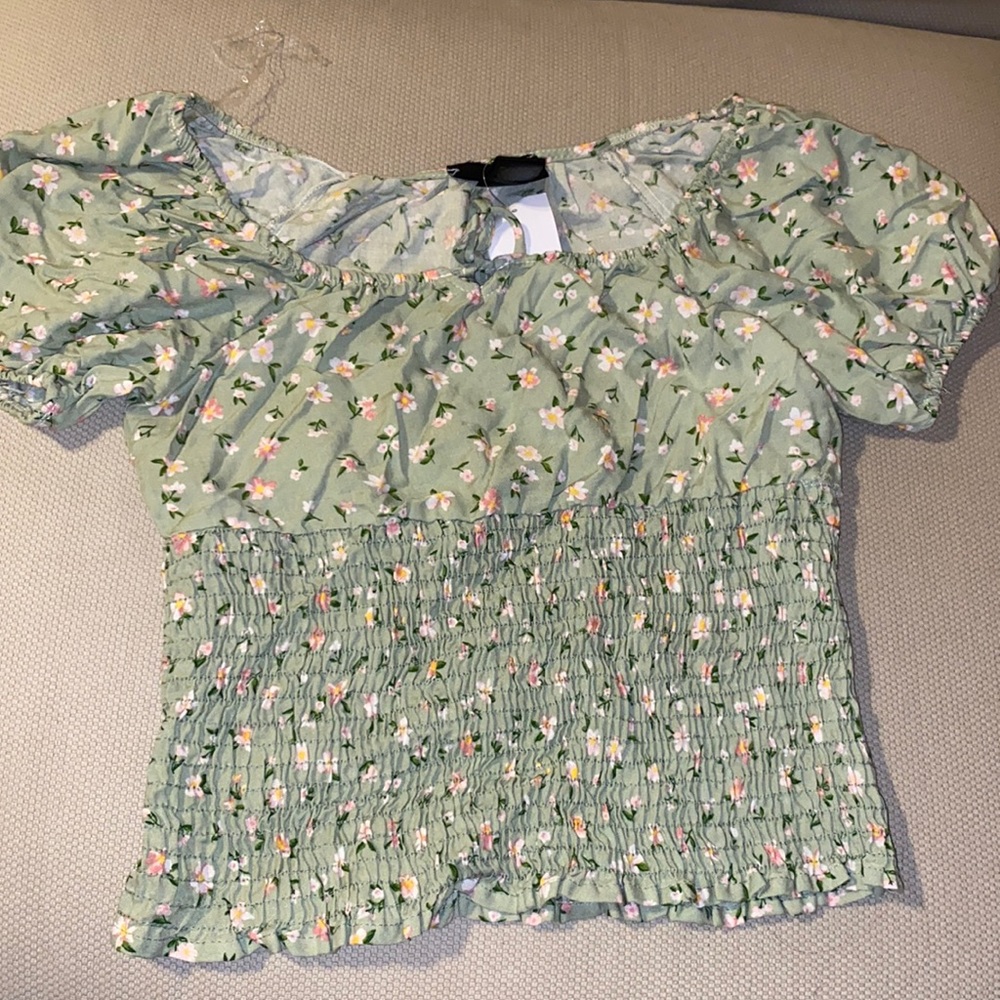 Just Polly light green with flowers crop top